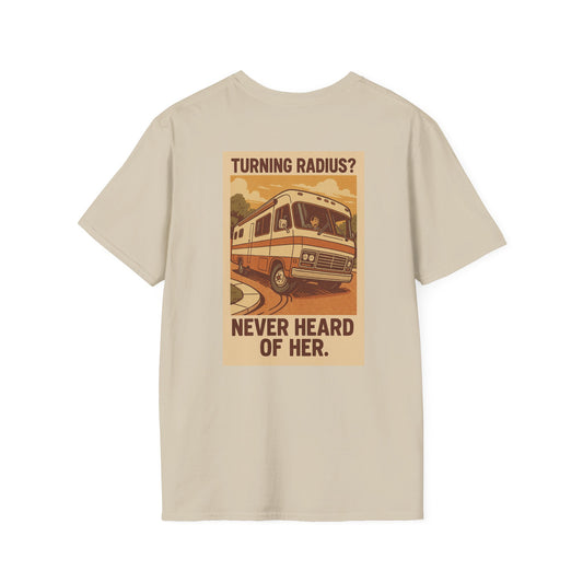 Turning Radius? Never Heard of Her – RV Chaos T-Shirt with Retro Pocket Logo
