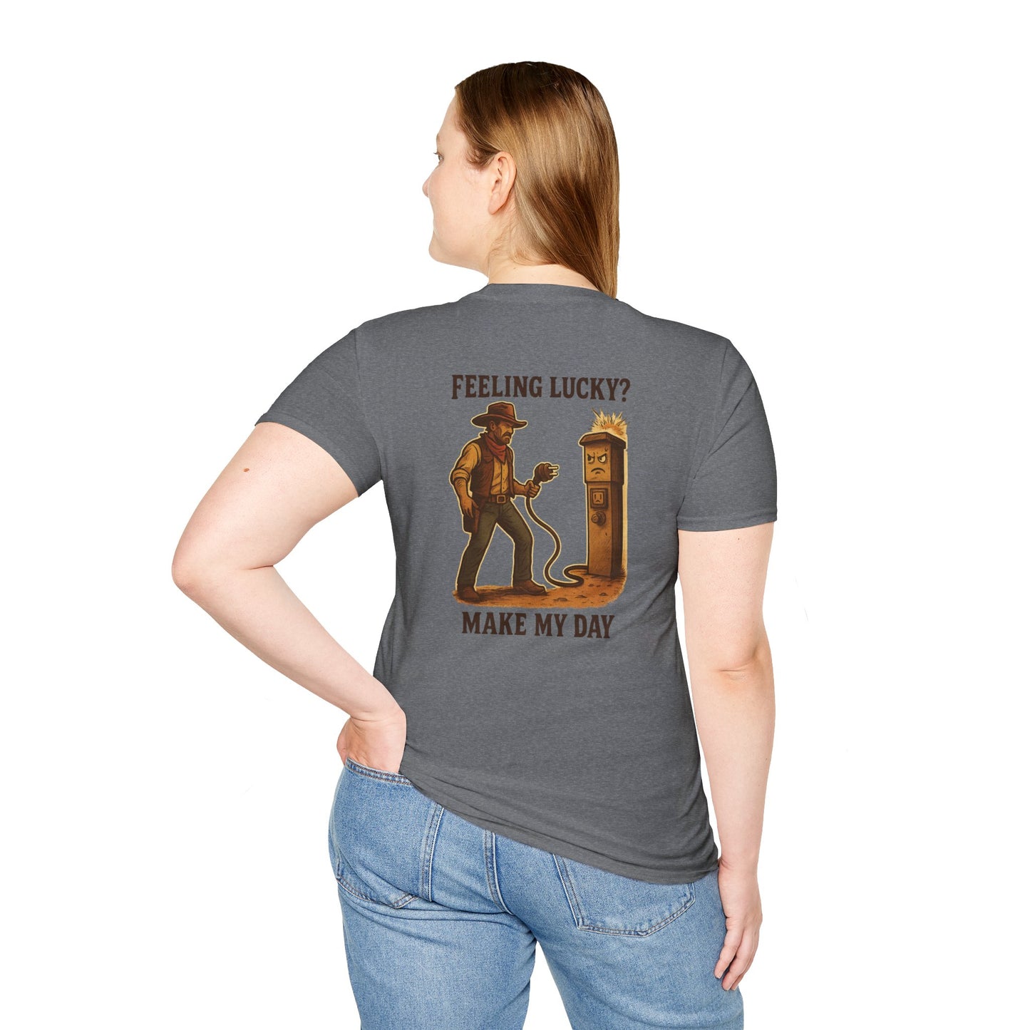 Feeling Lucky? – RV Cowboy Showdown T-Shirt with Retro Pocket Logo