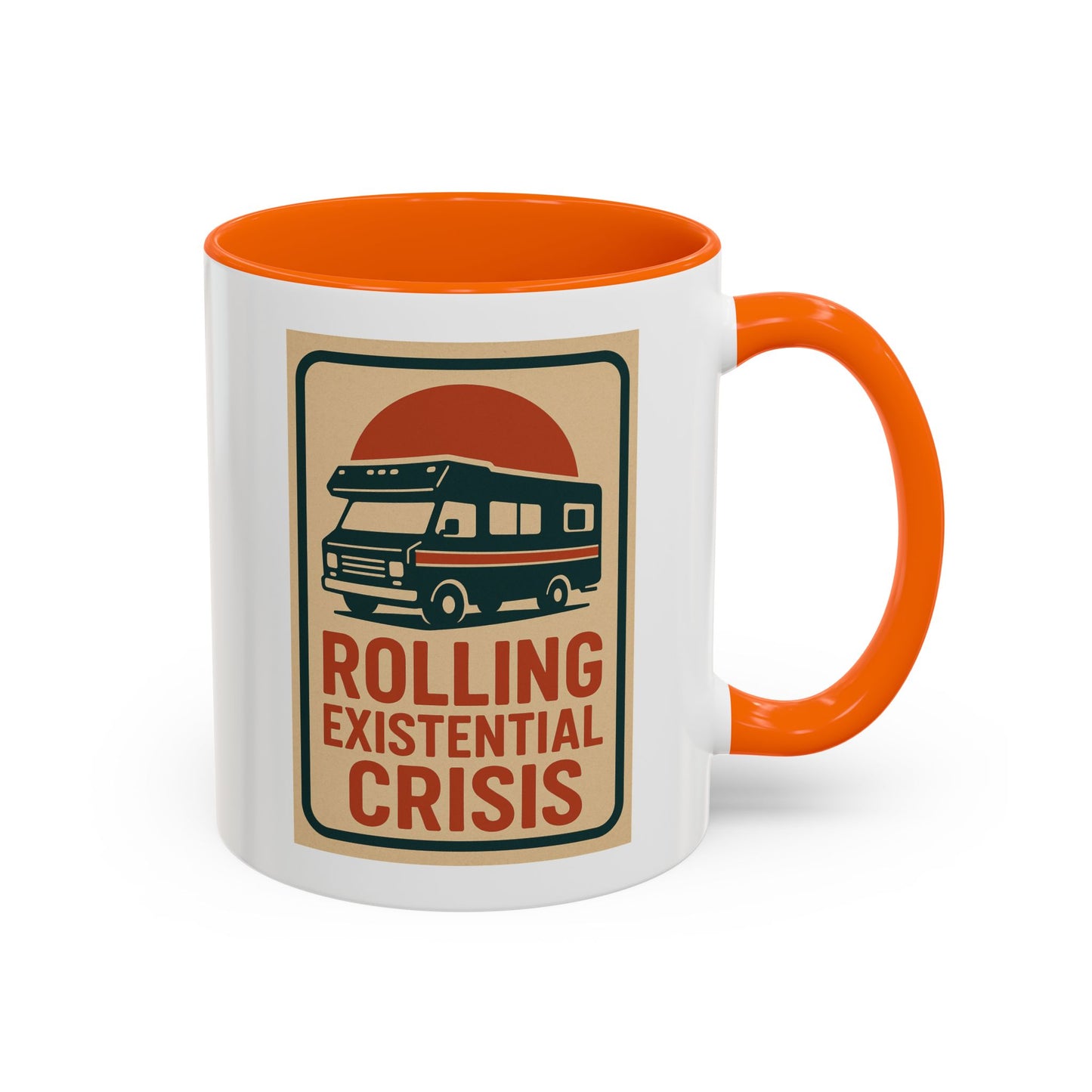 Rolling Existential Crisis RV Mug – Retro Camper Life Humor for Nomads, Vanlifers, and Burnt-Out Travelers
