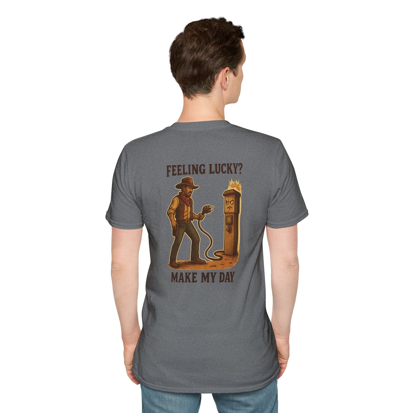 Feeling Lucky? – RV Cowboy Showdown T-Shirt with Retro Pocket Logo