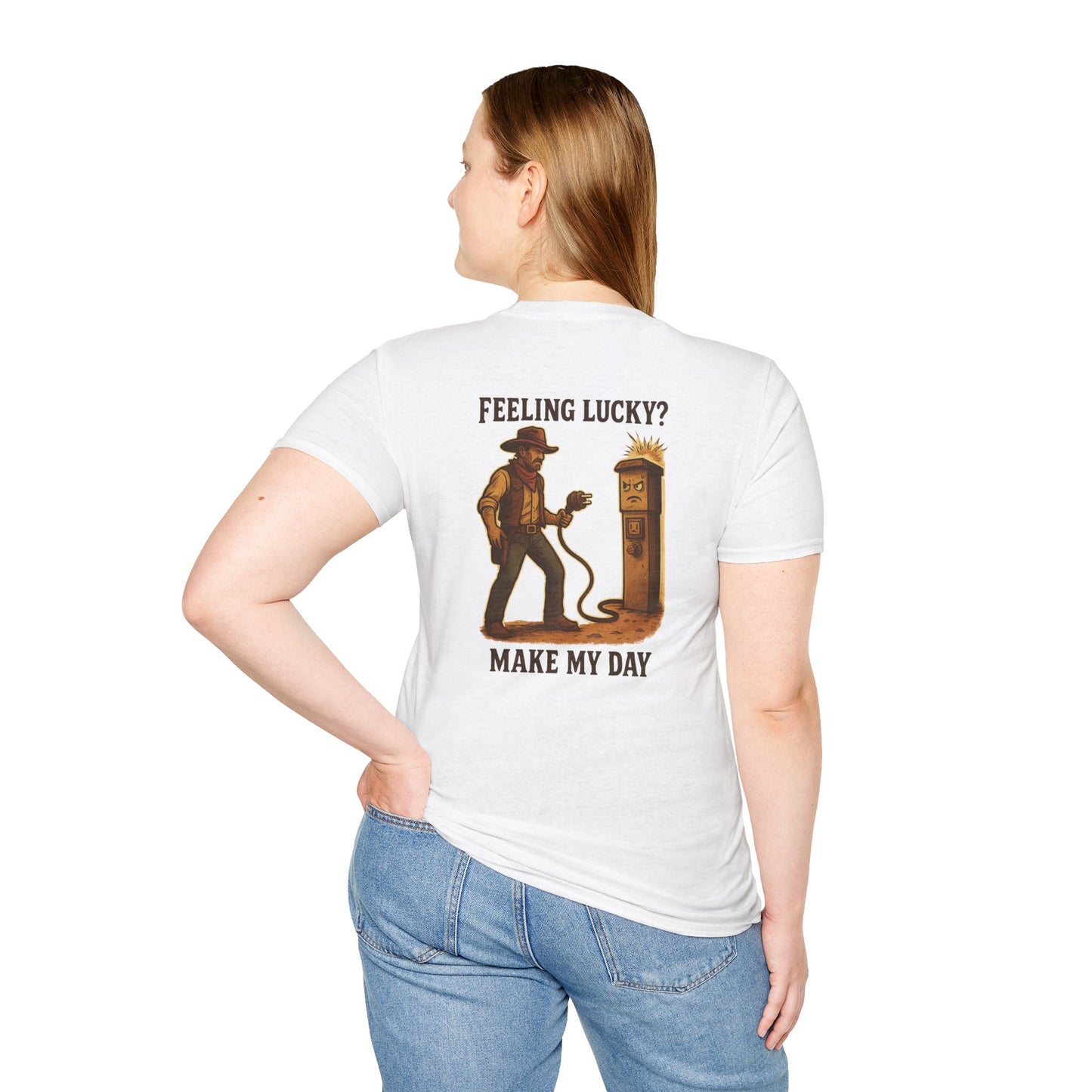 Feeling Lucky? – RV Cowboy Showdown T-Shirt with Retro Pocket Logo