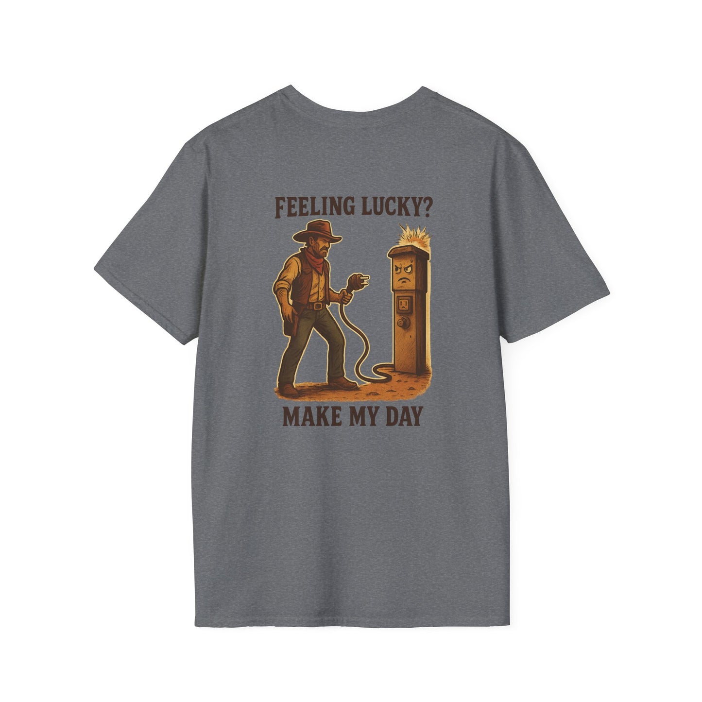 Feeling Lucky? – RV Cowboy Showdown T-Shirt with Retro Pocket Logo