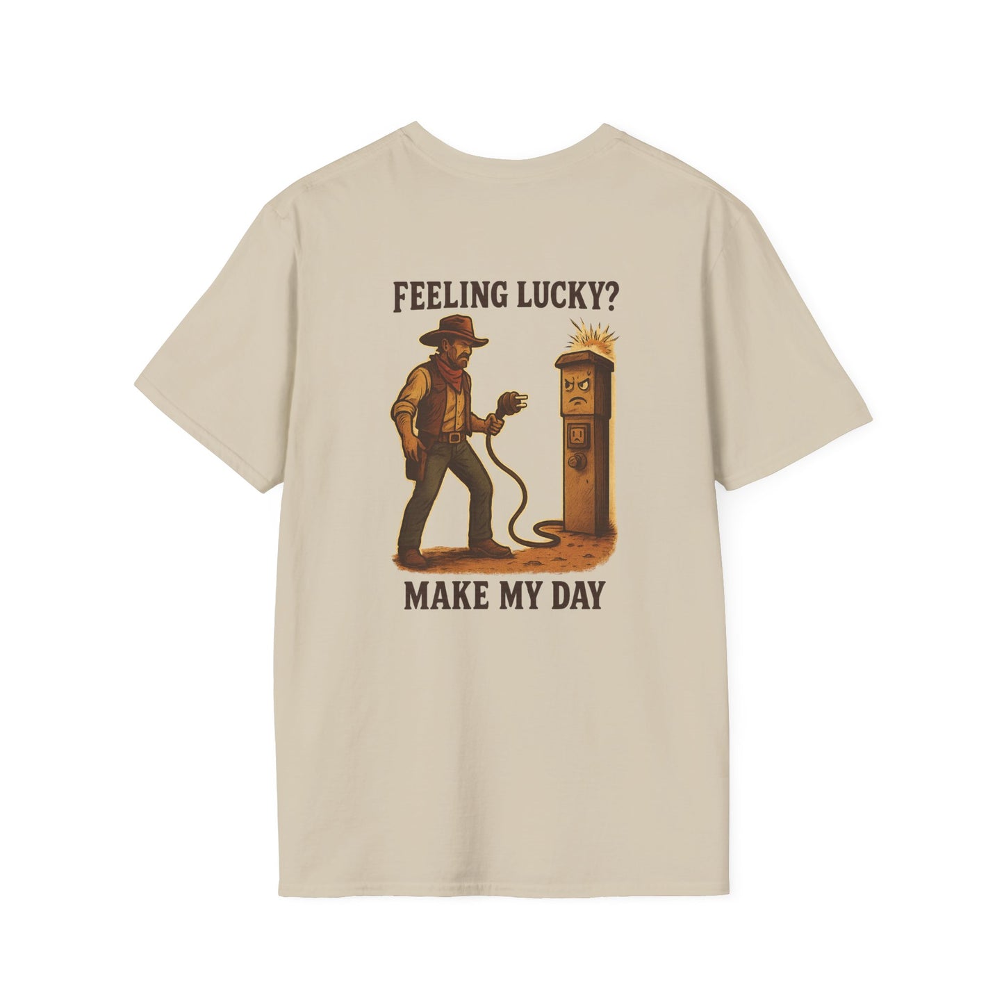 Feeling Lucky? – RV Cowboy Showdown T-Shirt with Retro Pocket Logo