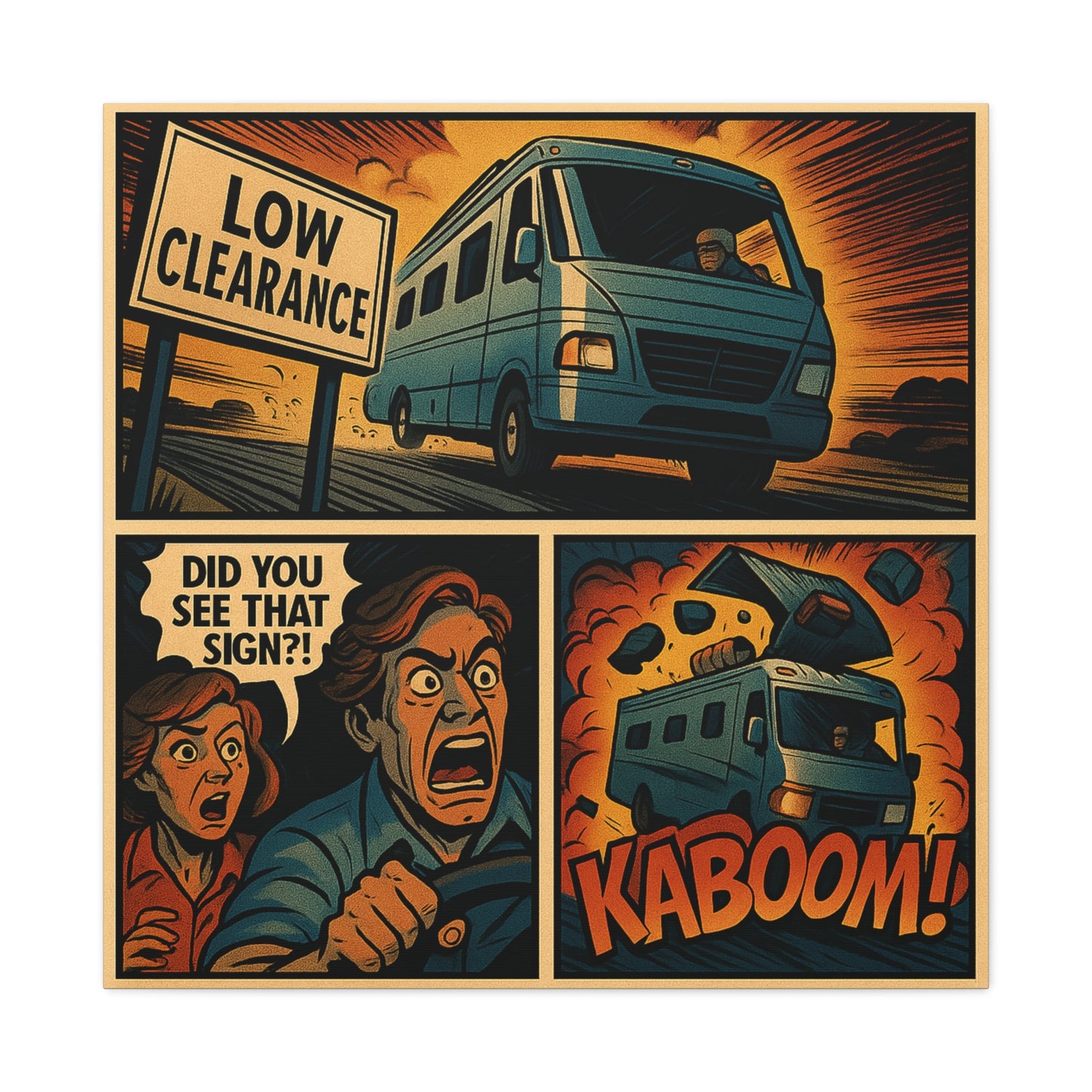 "Did You See That Sign?!" – RV Disaster Comic Canvas