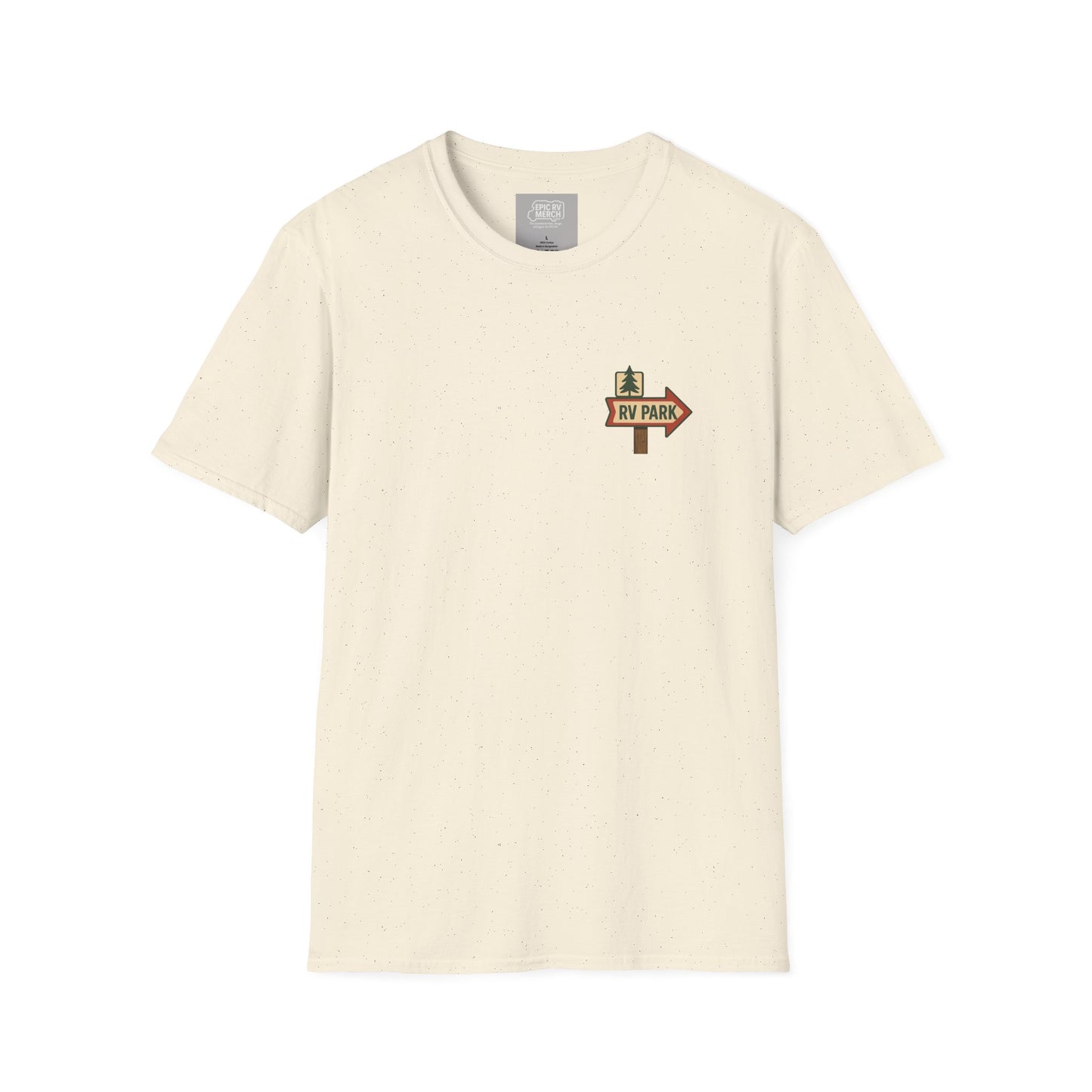 I Brake for Dump Stations – Funny Retro RV T-Shirt with Pocket Logo