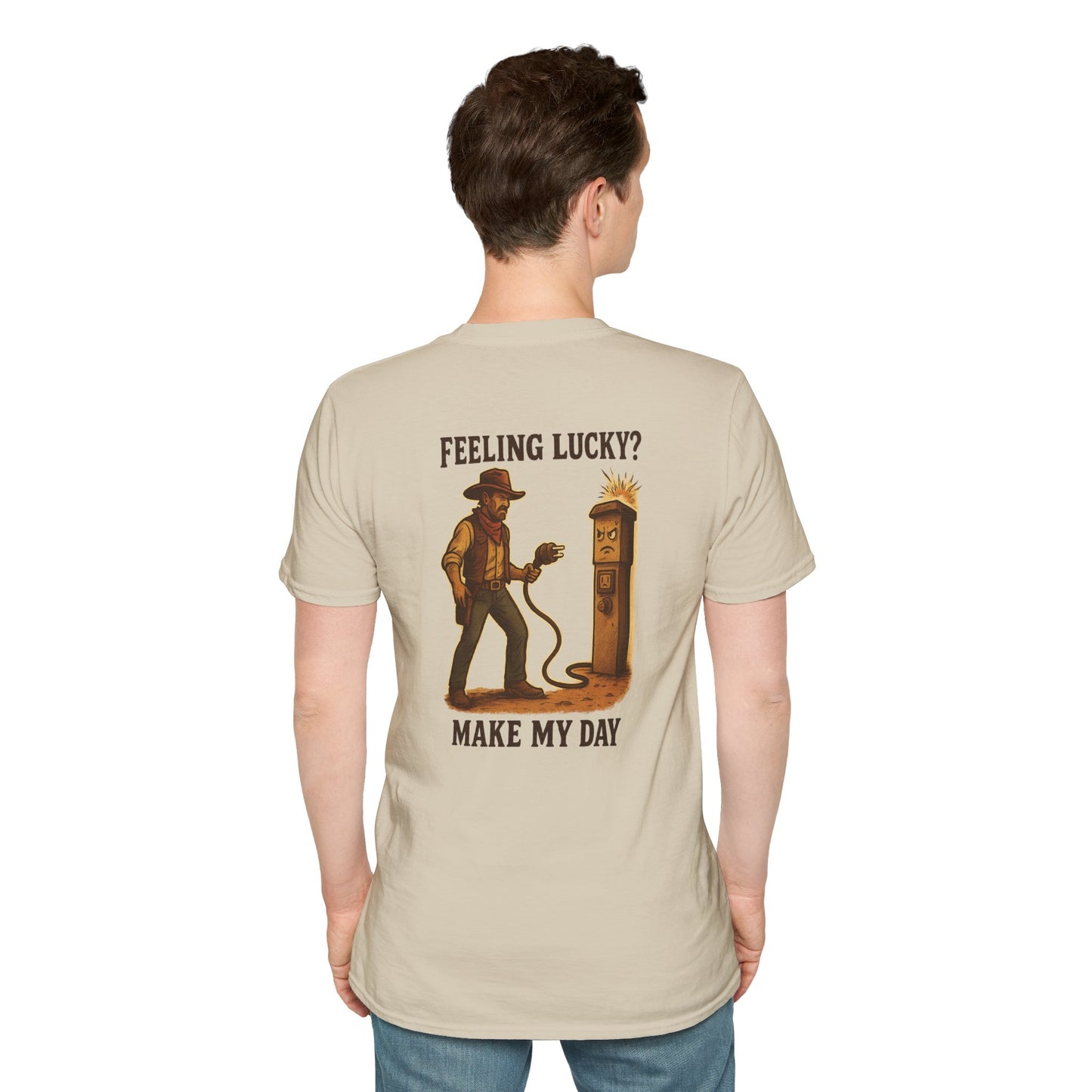 Feeling Lucky? – RV Cowboy Showdown T-Shirt with Retro Pocket Logo