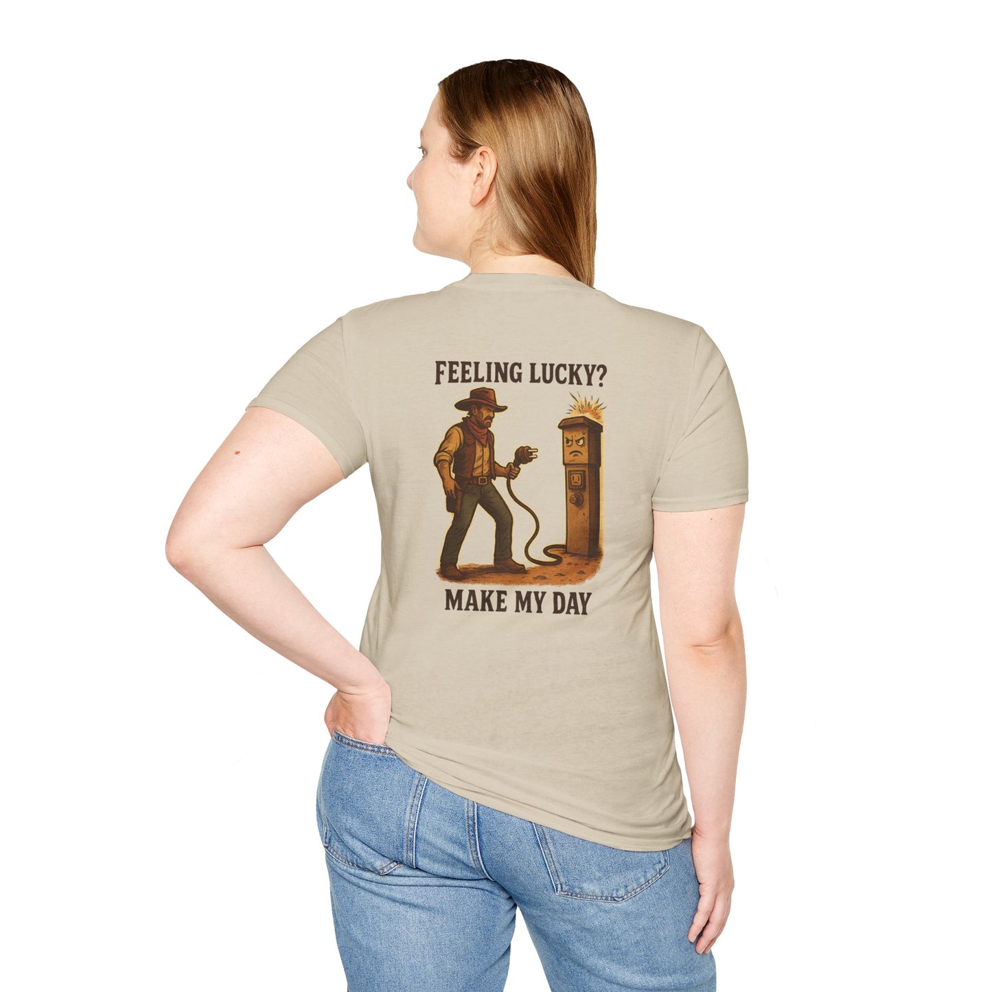 Feeling Lucky? – RV Cowboy Showdown T-Shirt with Retro Pocket Logo
