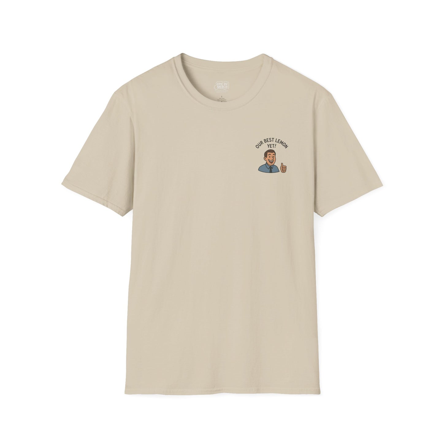 Funny RV Warranty T-Shirt – “Our Best Lemon Yet!” Satirical Camping Tee for RV Owners