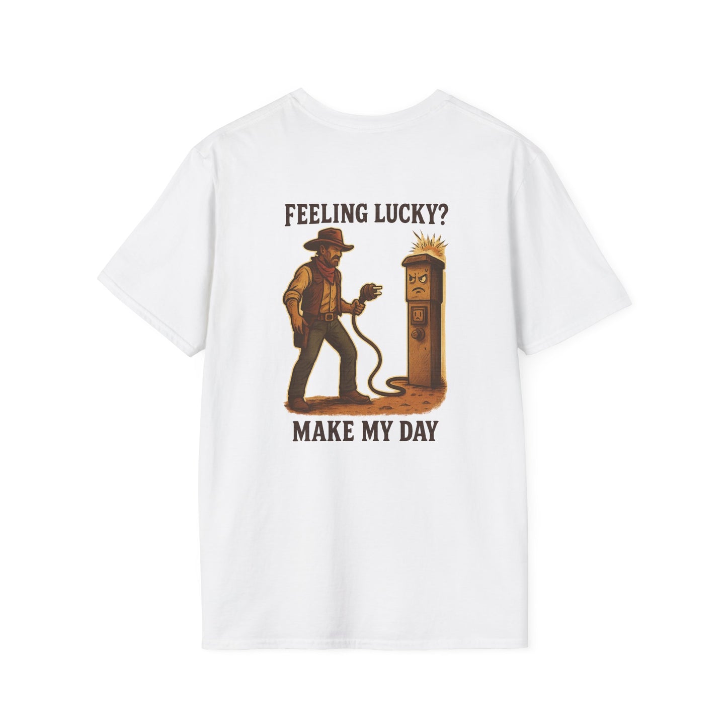 Feeling Lucky? – RV Cowboy Showdown T-Shirt with Retro Pocket Logo