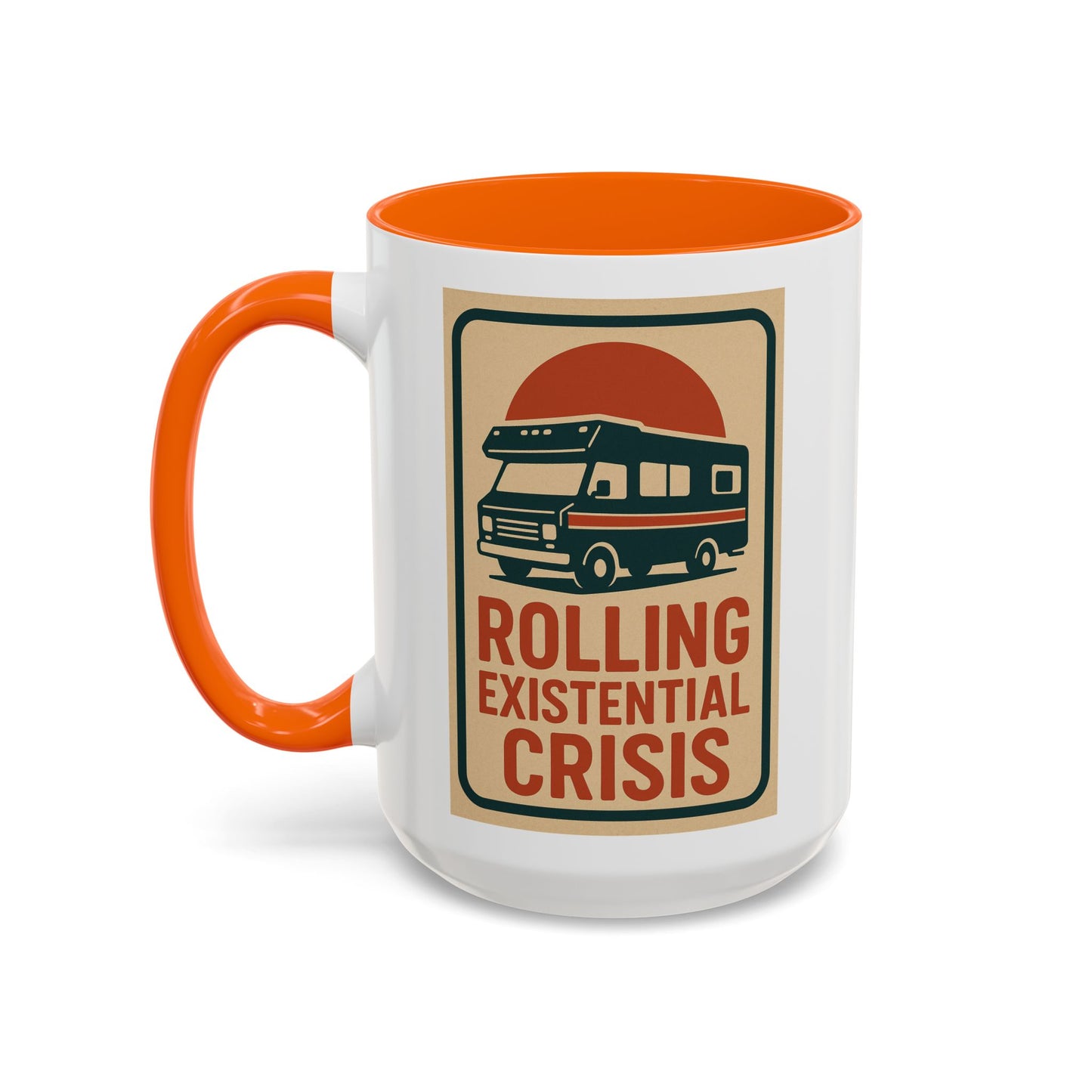 Rolling Existential Crisis RV Mug – Retro Camper Life Humor for Nomads, Vanlifers, and Burnt-Out Travelers