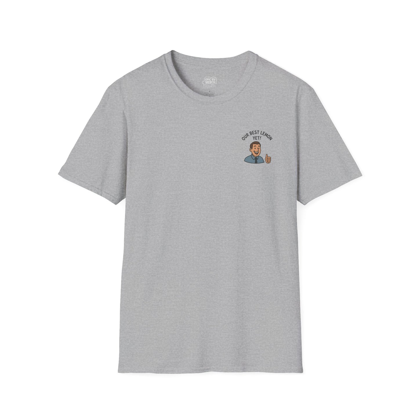 Funny RV Warranty T-Shirt – “Our Best Lemon Yet!” Satirical Camping Tee for RV Owners