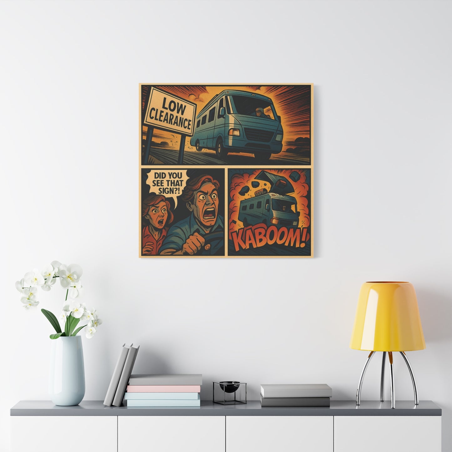 "Did You See That Sign?!" – RV Disaster Comic Canvas