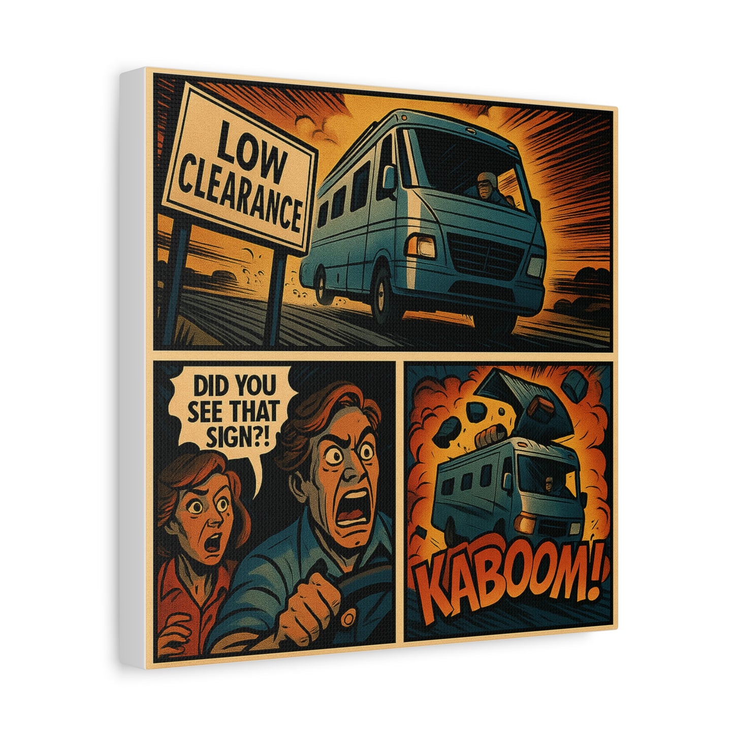 "Did You See That Sign?!" – RV Disaster Comic Canvas