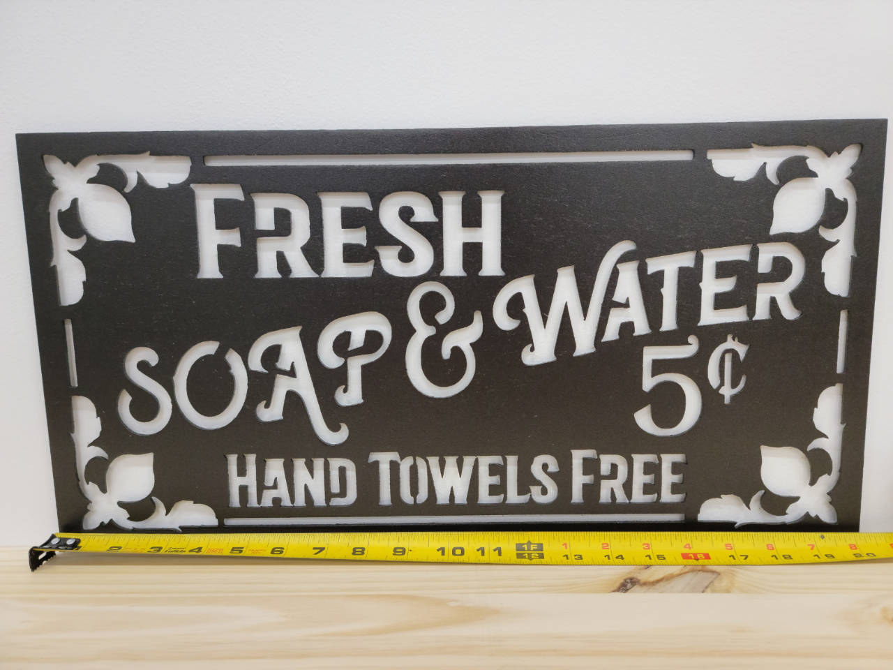 Fresh soap & water 5¢ Hand Towels Free - Bath or Laundry Sign