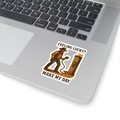 Feeling Lucky? – “Pedestal of Doom” RV Humor Kiss-Cut Sticker