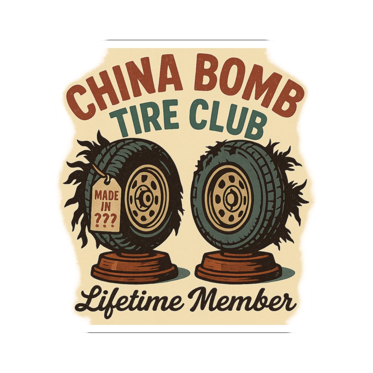 China Bomb Tire Club – 3x3 Kiss-Cut RV Sticker