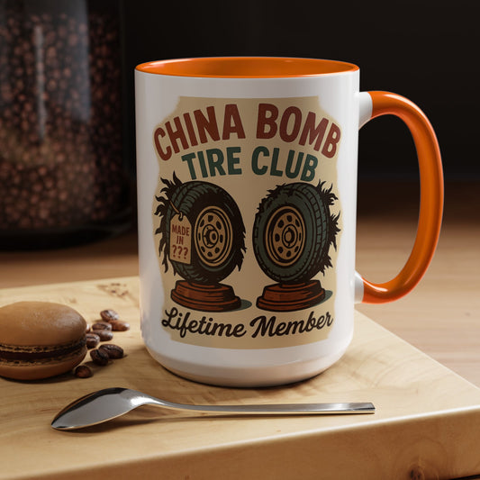 China Bomb Tire Club – “Lifetime Member” RV and Trailer Mug
