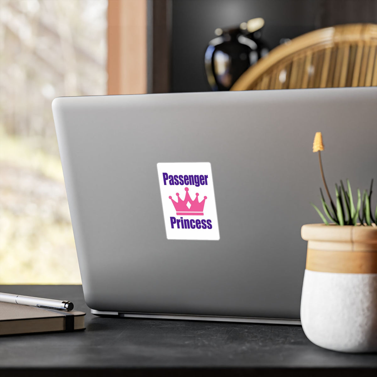 Passenger Princess vinyl sticker applied to a laptop lid