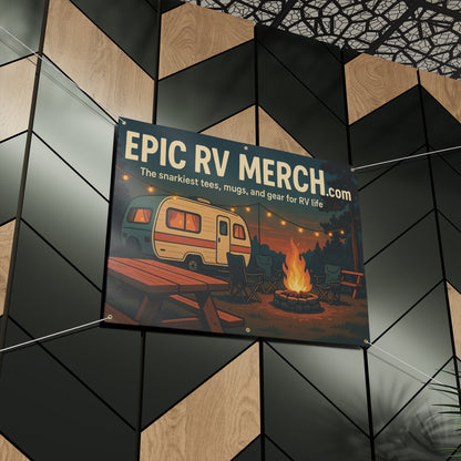Epic RV Merch Campfire Scene Banner – 48x36 Horizontal