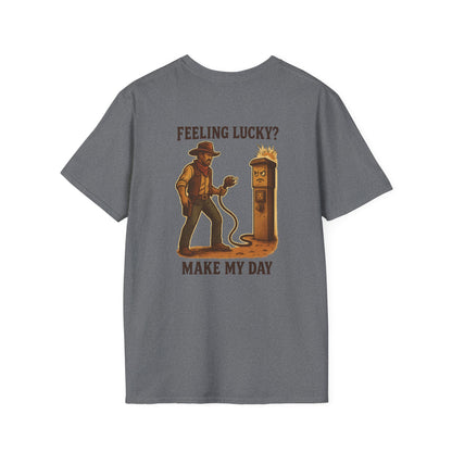 Feeling Lucky? – RV Cowboy Showdown T-Shirt with Retro Pocket Logo