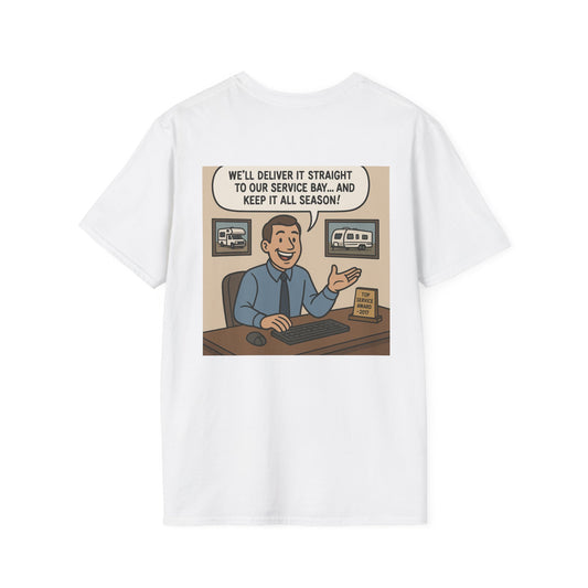 Funny RV Warranty T-Shirt – “Our Best Lemon Yet!” Satirical Camping Tee for RV Owners