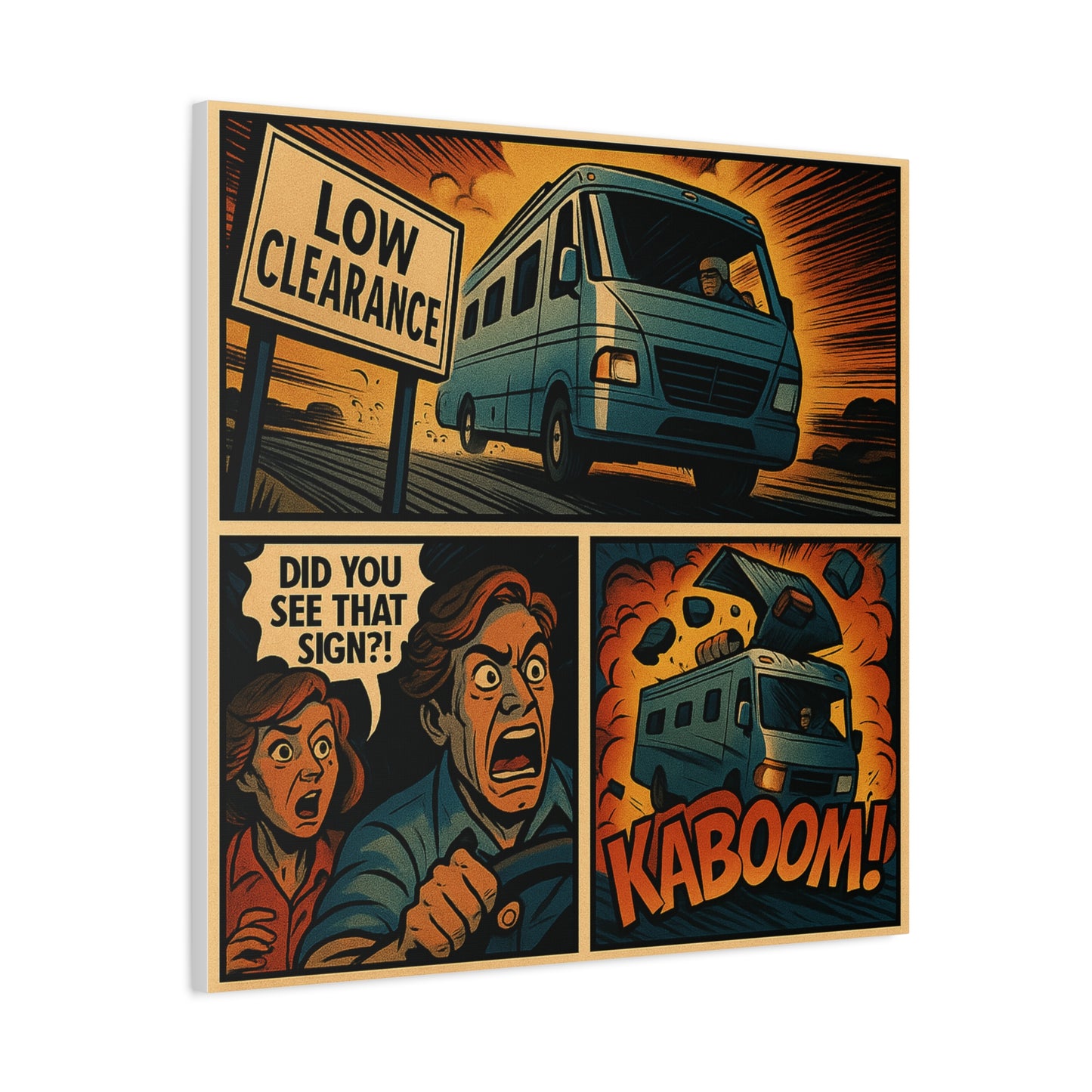 "Did You See That Sign?!" – RV Disaster Comic Canvas