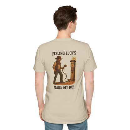 Feeling Lucky? – RV Cowboy Showdown T-Shirt with Retro Pocket Logo