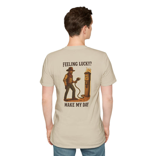 Feeling Lucky? – RV Cowboy Showdown T-Shirt with Retro Pocket Logo