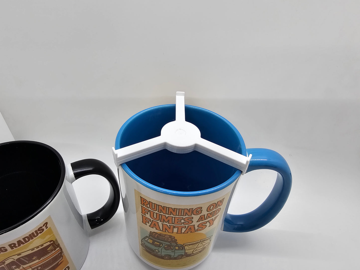 Mug stacker set arranged in a cabinet as a space-saving cup organizer