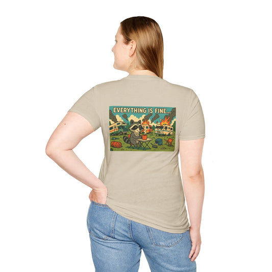“Everything is Fine” Raccoon RV Disaster Tee – Softstyle Unisex Shirt