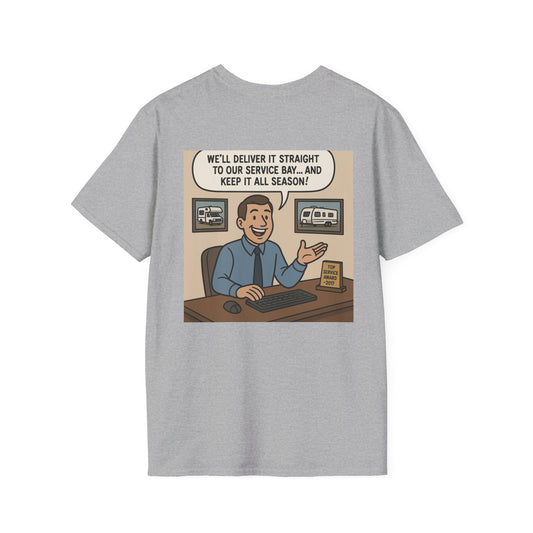 Funny RV Warranty T-Shirt – “Our Best Lemon Yet!” Satirical Camping Tee for RV Owners