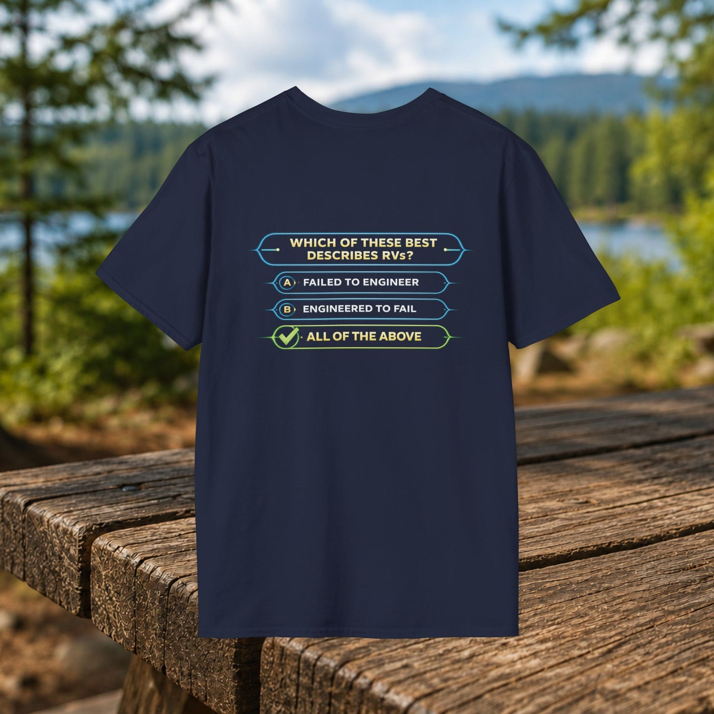 Funny RV Quiz T-Shirt - "Engineered to Fail or Failed to Engineer?"