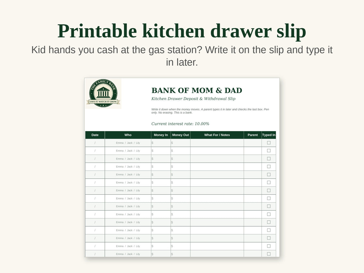 Bank of Mom & Dad: Kids Savings Account Spreadsheet That Pays Interest