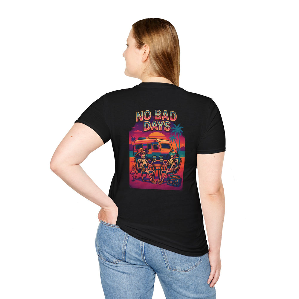 No Bad Days Skeleton Sunset Travel Trailer T-Shirt