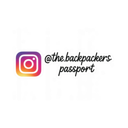 Instagram logo with 'the backpackers passport' handle on a white background
