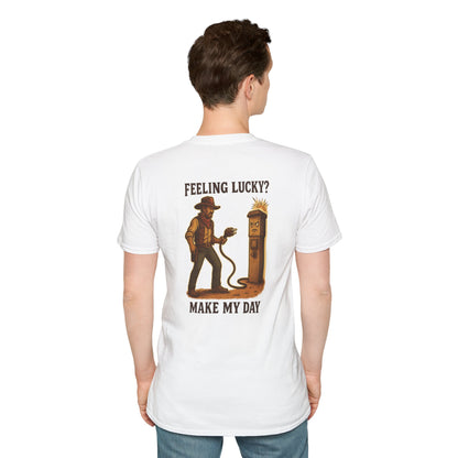Feeling Lucky? – RV Cowboy Showdown T-Shirt with Retro Pocket Logo