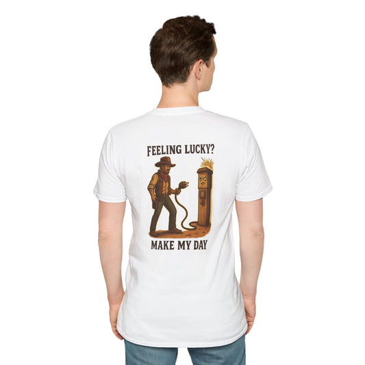 Feeling Lucky? – RV Cowboy Showdown T-Shirt with Retro Pocket Logo