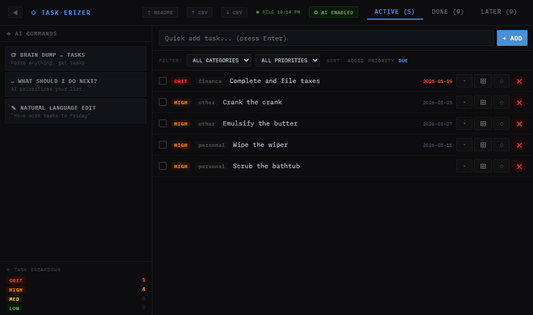 Task-erizer - The AI-Powered To-Do List App | 100% Locally Stored & Private | Runs in Your Browser