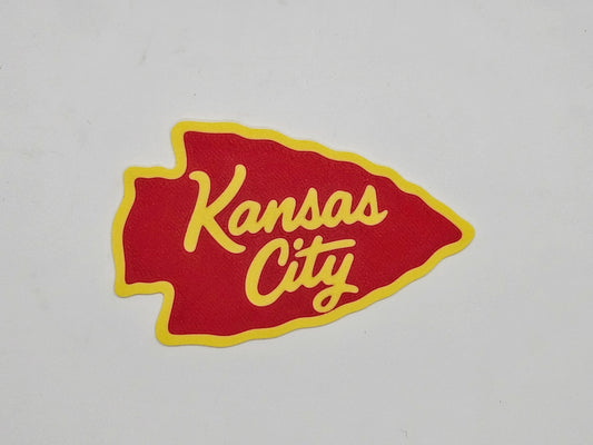 Red and yellow Kansas City arrowhead magnet
