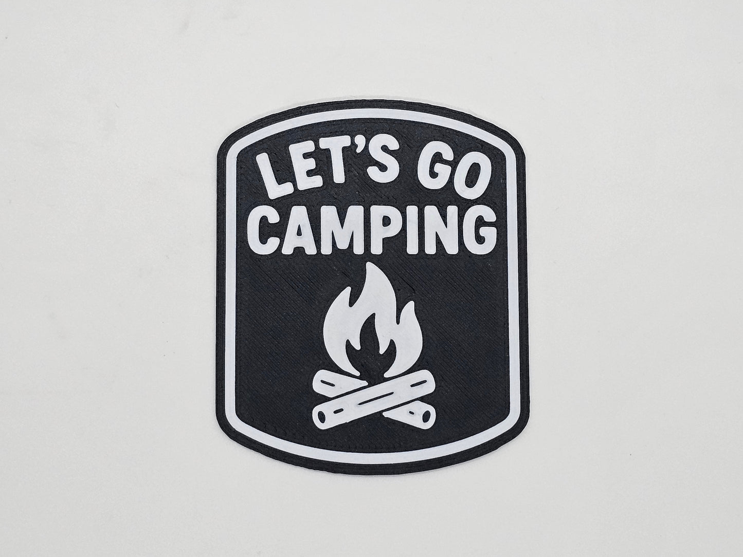Black and white Let's Go Camping campfire RV magnet