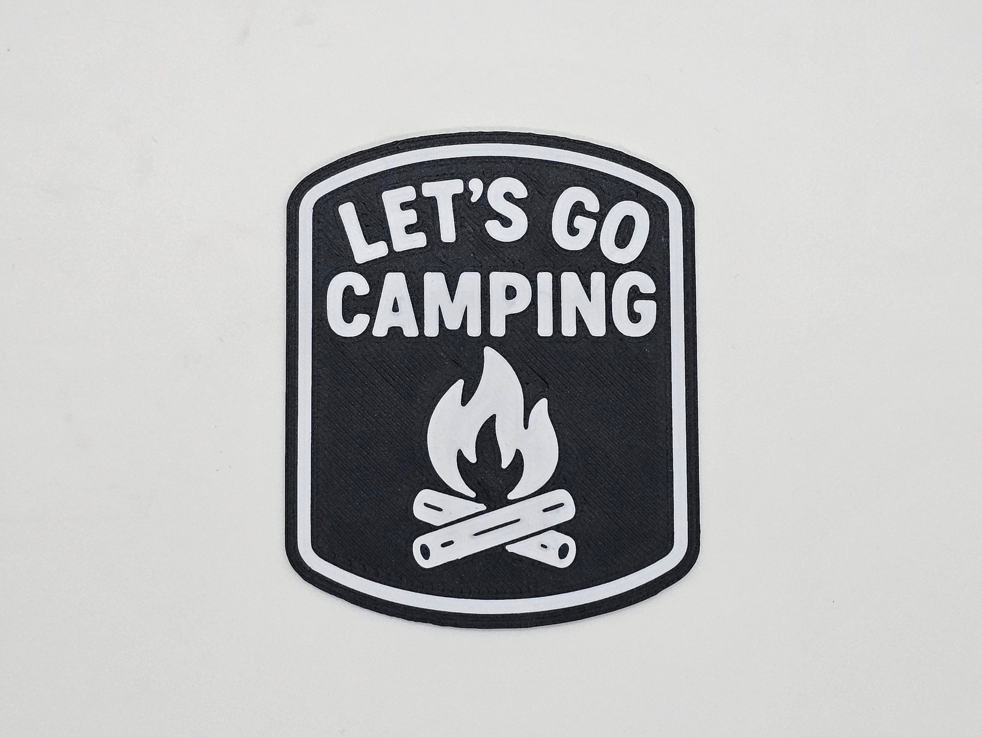 Black and white Let's Go Camping campfire RV magnet