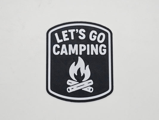 Black and white Let's Go Camping campfire RV magnet