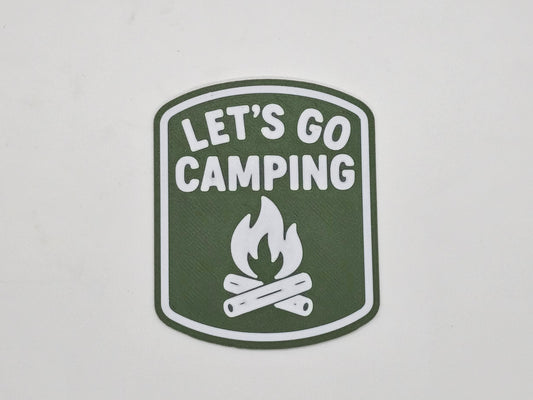 Olive and white Let's Go Camping campfire RV magnet
