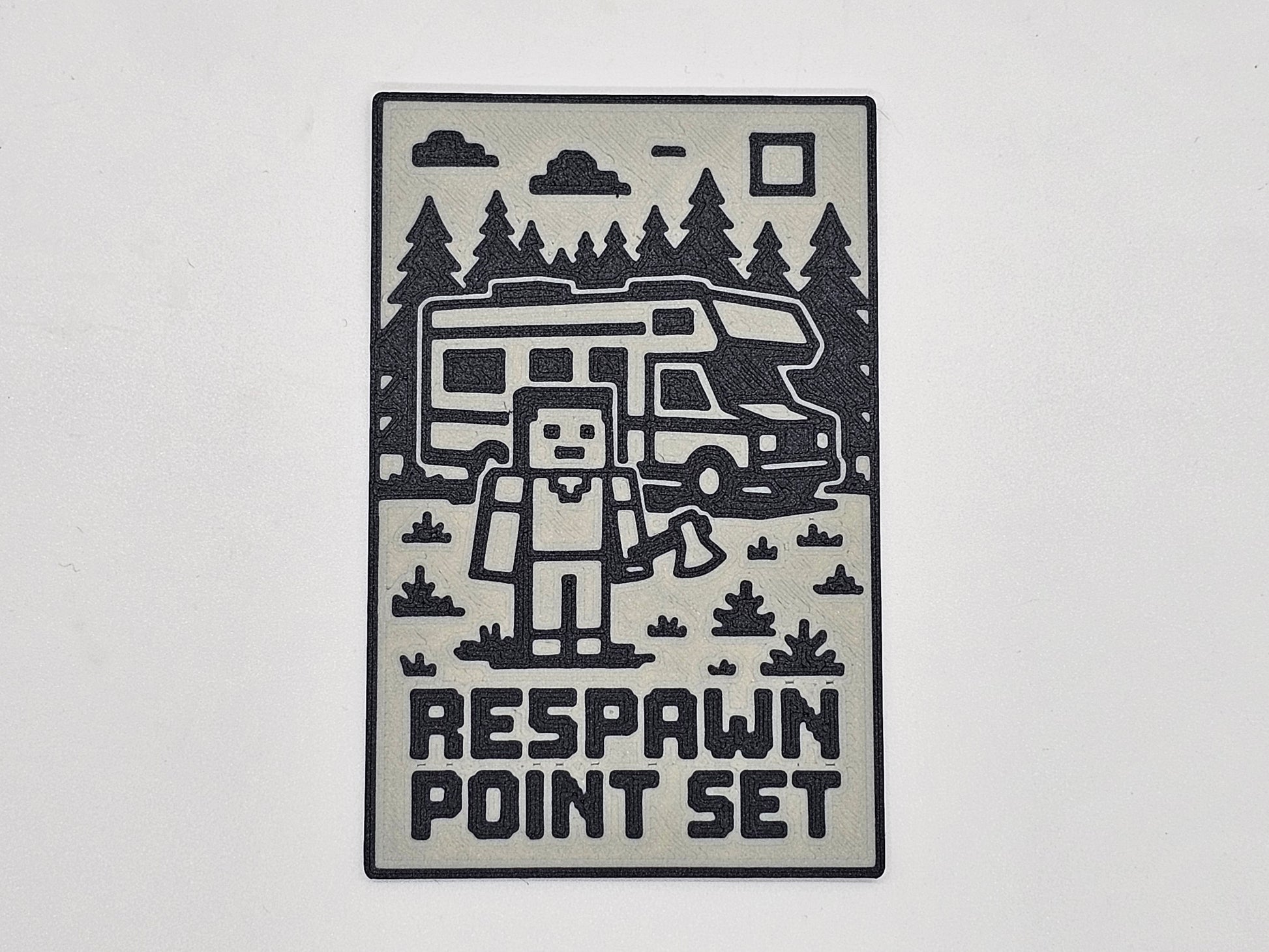 White and black Respawn Point Set gaming RV magnet