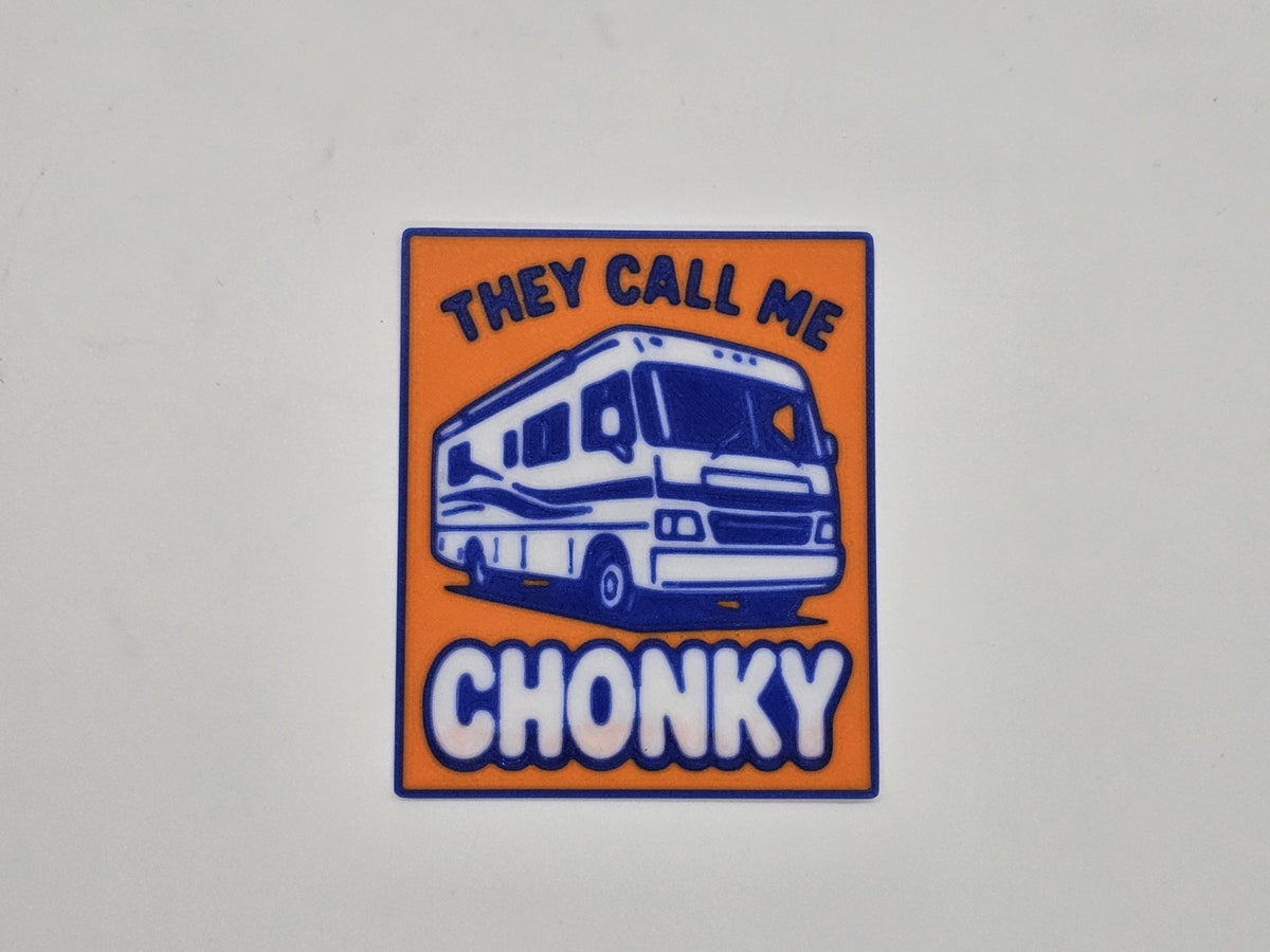 Orange, blue, and white They Call Me Chonky Class A RV magnet